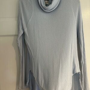 We The Free Blue Cowl Turtleneck Sweater Ribbed Knit